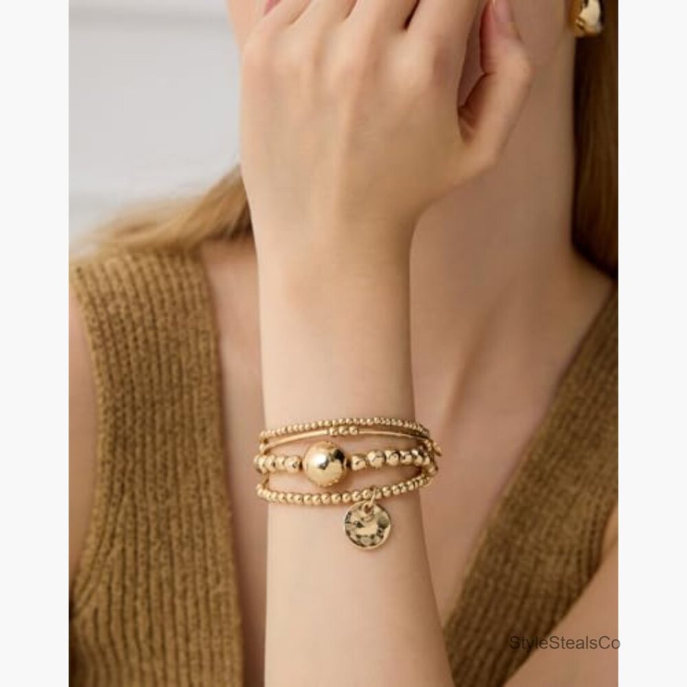 4 Layer Stretch Bracelet Stack With Disc & Ball C… - image 6